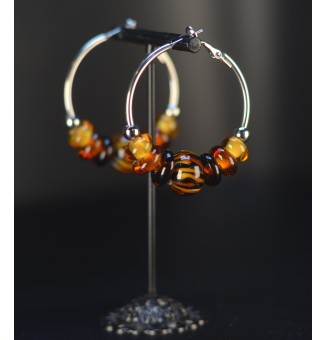 Créoles Léopard  4 cm – Perles de Verre Artisanales - acier inoxydable argenté