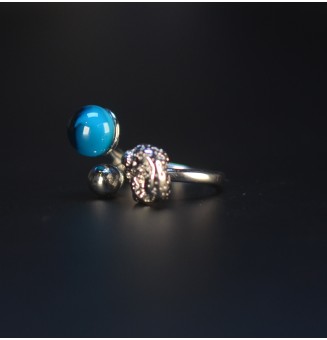 Bague réglable acier inoxydable avec perle de verre – Nouveau modèle - BLEU