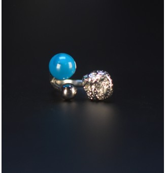 Bague réglable acier inoxydable avec perle de verre – Nouveau modèle - BLEU
