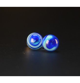 puces +pendentif pour collier "bleu" avec perles de verre sur beliere acier inoxydable