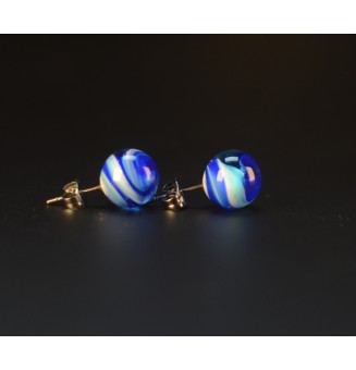 puces +pendentif pour collier "bleu" avec perles de verre sur beliere acier inoxydable