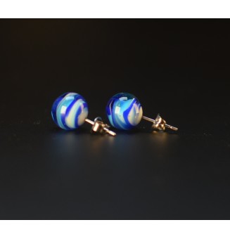 puces +pendentif pour collier "bleu" avec perles de verre sur beliere acier inoxydable