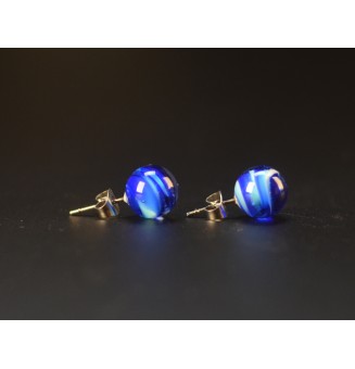 puces d'oreilles Gros diametre, 2 Bleus 9.5 mm Acier Inoxydable en verre