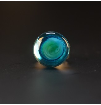 Bague cabochon bleu VERT en verre filé – Acier inoxydable doré réglable