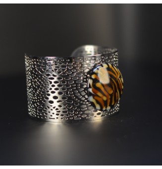 Bracelet Manchette Ajustable avec Cabochon LEOPARD – Pièce Unique en Verre Filé