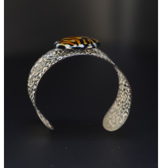 Bracelet Manchette Ajustable avec Cabochon LEOPARD – Pièce Unique en Verre Filé
