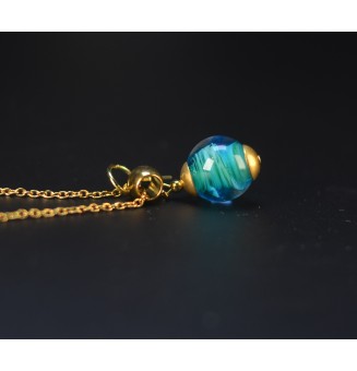 Collier artisanal BLEU VERT Liloo Créations - perles de verre filé - acier inoxydable doré