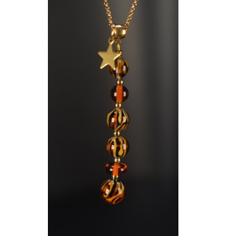 Collier "Éclat de Joie "LEOPARD" en perles de verre filé - acier inoxydable