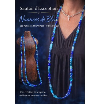 Sautoir d’Exception – Nuances de Bleu – 123 Perles de Verre Filé – Pièce Unique