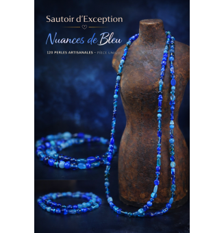 Sautoir d’Exception – Nuances de Bleu – 123 Perles de Verre Filé – Pièce Unique