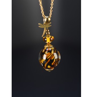 Collier long doré & perle de verre motif léopard – création artisanale