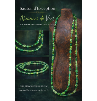 Sautoir d’Exception – Nuances de Vert – 129 Perles de Verre Filé – Pièce Unique