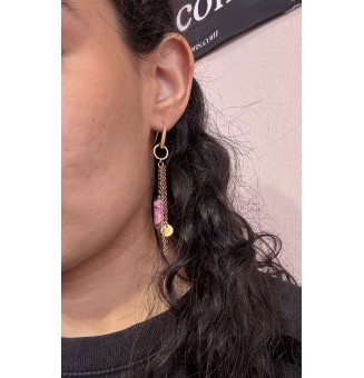 Boucles d’oreilles  "ROSE" – Tubes en verre filé & acier doré