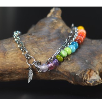 Bracelet Multi-Rangs Argenté & Perles de Verre Multicolores – Création Artisanale Unique