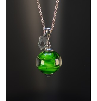 collier long hibou 70+3 cm "vert rosetta" perles de verre filé au chalumeau