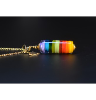 Collier multicolore en verre filé – Perle ovale & acier inoxydable doré