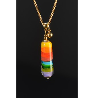 Collier multicolore en verre filé – Perle TUBE & acier inoxydable doré 50 cm