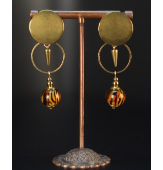 Boucles d’oreilles en perles verre filé – LEOPARD - acier inoxydable doré