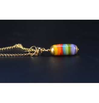 Collier multicolore en verre filé – Perle TUBE & acier inoxydable doré 45 cm