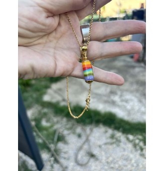 Collier multicolore en verre filé – Perle TUBE & acier inoxydable doré 45 cm