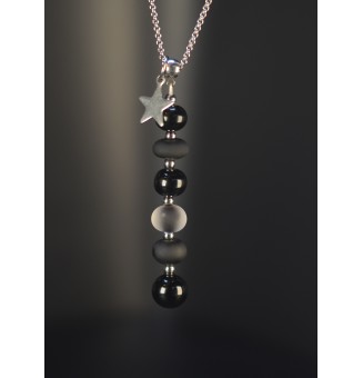 Collier Noir Élégance – Perles de Verre Filé Mate & Brillante – Acier Inoxydable Argenté