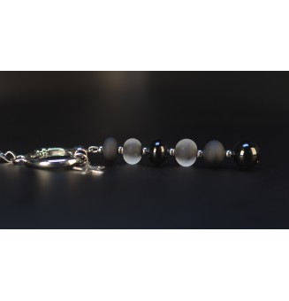 Collier Modulable Noir – Pendentif Verre Filé Mate & Brillant avec Mousqueton – Acier Inoxydable