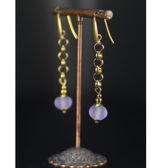 Boucles d’oreilles en perles verre filé – MAUVE mate - acier inoxydable doré