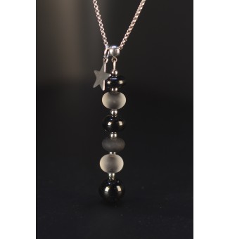Collier Noir Élégance – Perles de Verre Filé Mate & Brillante – Acier Inoxydable Argenté
