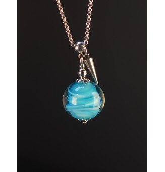 Collier Long Bleu Mer en Verre Filé – Perle 2,15 cm – Acier Inoxydable – 72 cm