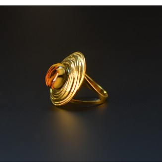 Bague en Verre Filé au Chalumeau "Léopard"  - acier INOXYDABLE doré