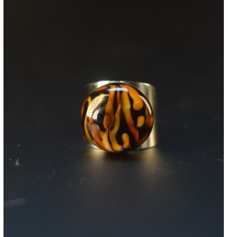 Bague Large avec Cabochon en Verre Filé – Modèle Unique - Léopard