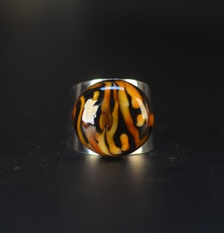 Bague Large avec Cabochon en Verre Filé – Modèle Unique - Léopard