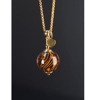 Collier mi-long doré & perle de verre motif léopard – création artisanale