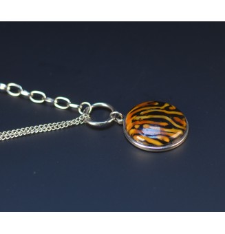 Collier cabochon en verre filé – léopard - acier inoxydable