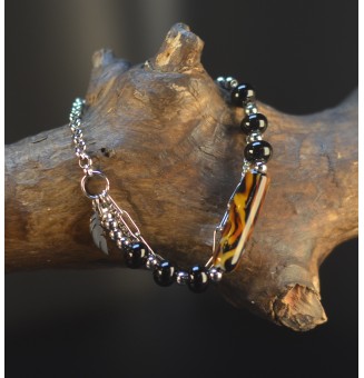 Bracelet Multi Rangs Argenté en Acier Inoxydable – Perles de Verre Filé LEOPARD noir – Bijou Artisan Français