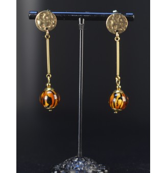 Boucles d’oreilles en perles verre filé – LEOPARD - acier inoxydable doré