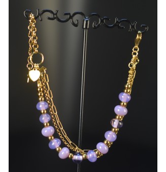 Bracelet Multirangs Doré & Perles de Verre Filé – Modèle Unique - divers mauve parme