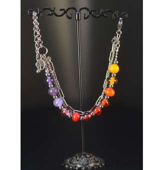 Bracelet Multi Rangs Argenté en Acier Inoxydable – Perles de Verre Filé Translucides Multicolores – Bijou Artisan Français