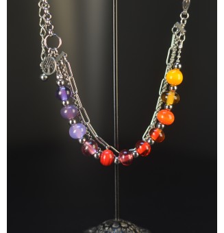 Bracelet Multi Rangs Argenté en Acier Inoxydable – Perles de Verre Filé Translucides Multicolores – Bijou Artisan Français