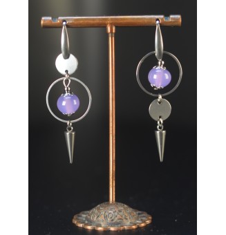 Boucles d’Oreilles Asymétriques mauve opale – Verre Filé & Acier Inoxydable Argenté