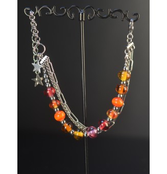 Bracelet Multi Rangs Argenté en Acier Inoxydable – Perles de Verre Filé Translucides Multicolores – Bijou Artisan Français