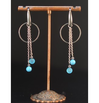 Boucles d’Oreilles Anneau Bleu  en Verre Filé – Acier Inoxydable – 6.5 cm