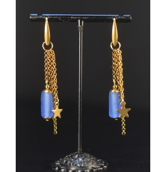 Boucles d’oreilles  "BLEUES" – Tubes en verre filé & acier doré