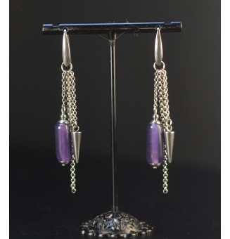 Boucles d’oreilles violettes – Tubes en verre filé & acier inoxydable