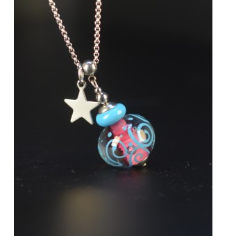 collier long  72+3 cm "rose turquoise" perles de verre filé au chalumeau