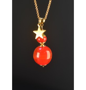 Collier long rouge en verre...