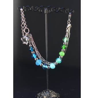 Bracelet Multirangs  & Perles de Verre Filé – Modèle Unique - bleu / vert