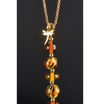 Collier "Éclat de Joie "LEOPARD" en perles de verre filé - acier inoxydable