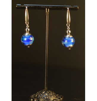 boucles d'oreilles artisanales en verre filé - bleu - acier inoxydable