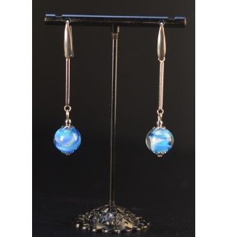 boucles d'oreilles artisanales en verre filé - bleu - acier inoxydable